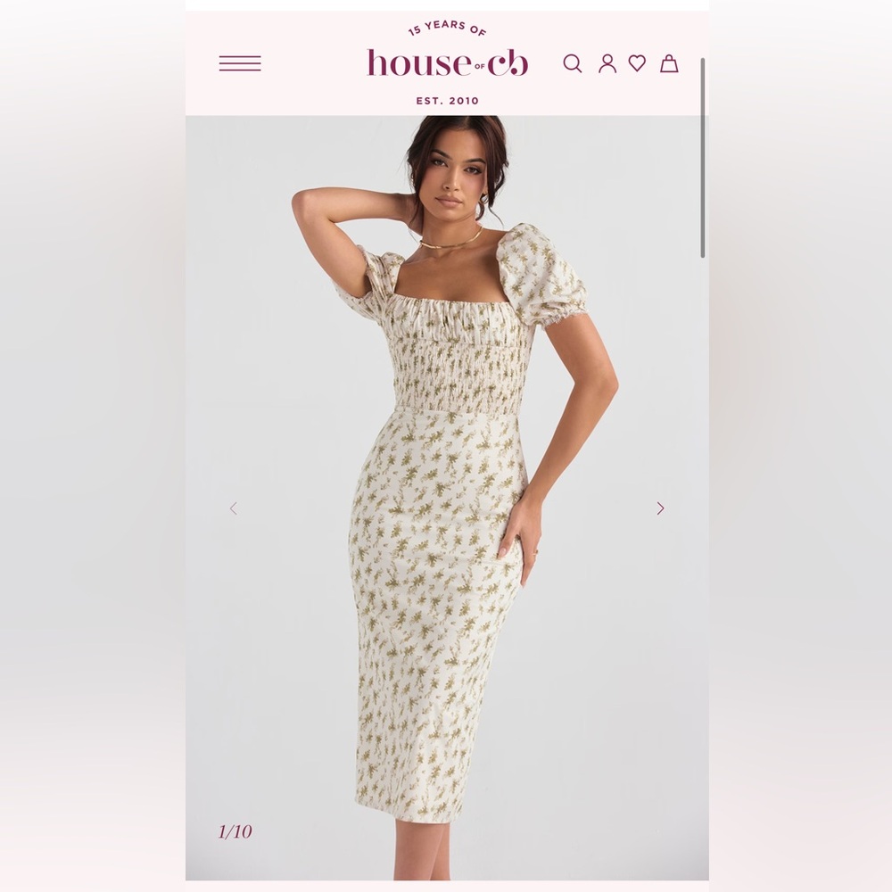 House of CB Bellucci Ivory and Green Floral Midi Dress